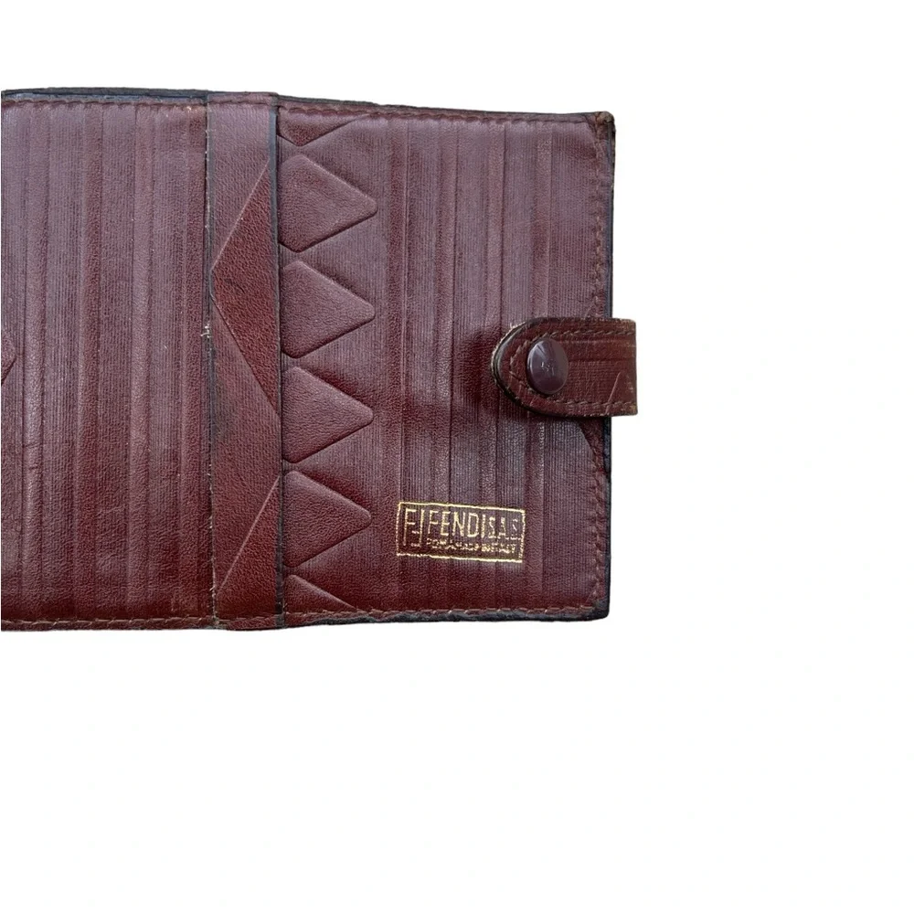 Vintage Fendi Brown Leather Wallet FF Design Snap Closure Used Condition